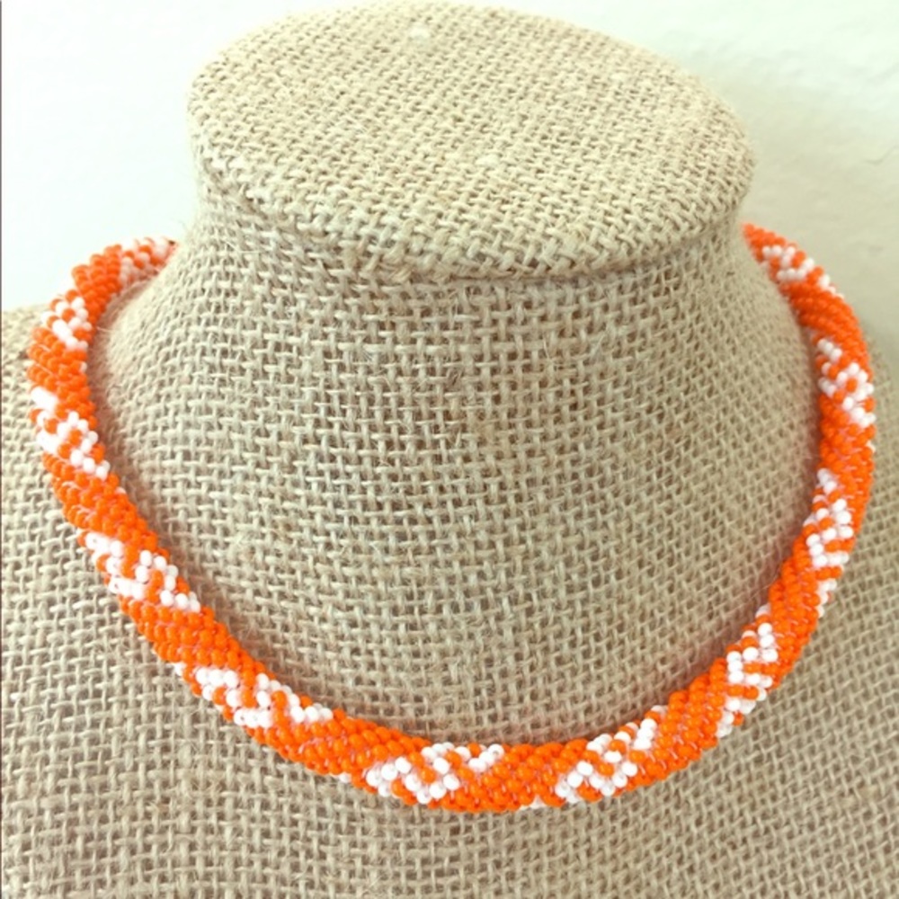 Handmade seed bead crochet rope 2 in 1 necklace